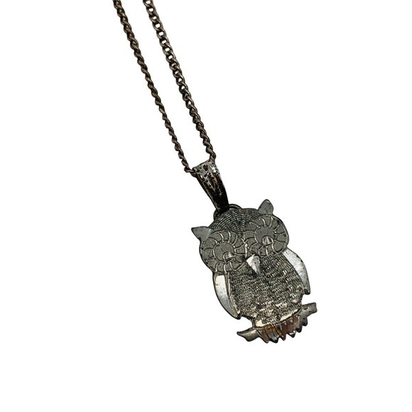 Vintage Owl Necklace Silver Wide Eyed Charm Pendant - Picture 2 of 6